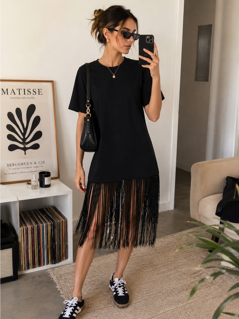 Pixie Market Black Fringe Midi Dress